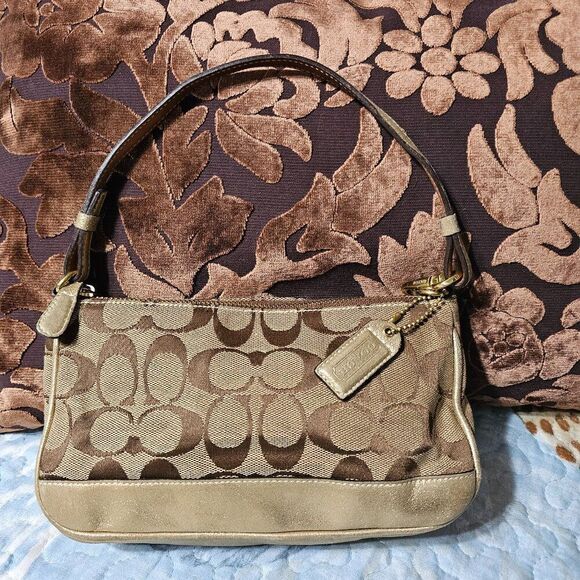 2005 Metallic champagne suede y2k Coach Demi Shoulder Bag - Picture 1 of 7